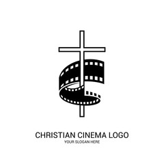Christian cinema logo. Symbols of movies and videos for the ministry, conference, camp, festival, event.