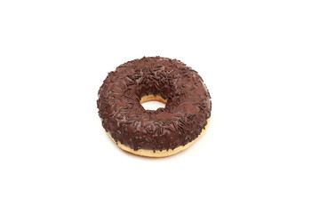 Tasty chocolate donut isolated on white background.