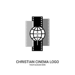 Christian cinema logo. Symbols of movies and videos for the ministry, conference, camp, festival, event.