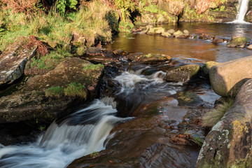 Fototapeta premium Cascading water at Three Shires Head.