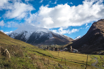 Authentic high-mountain village in valley