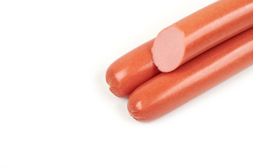 Fresh boiled sausages, isolated on white background