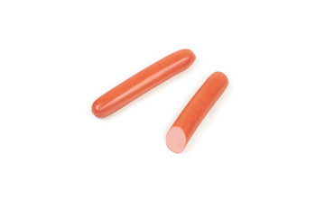 Fresh boiled sausages, isolated on white background