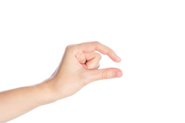 Woman hand showing size gesture isolated on a white background