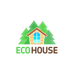 Vector logo wooden from a bar eco hut recreation nature forest