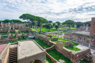 Ostia antica in Rome, Italy. Landscape in the Roman archaeological ruins