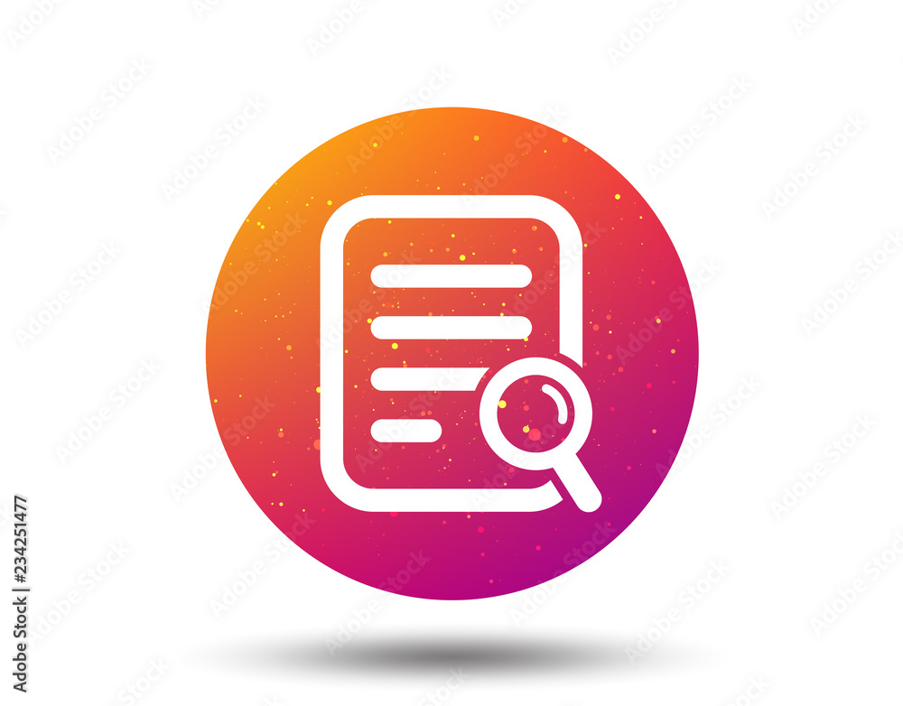 Poster file search icon. document page with magnifier.