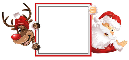 Weihnachtsmann Rudolph Schild rote Muetzen