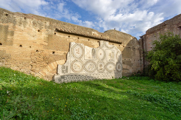 Ostia antica in Rome, Italy. Roman color mosaic located on a wall