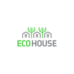 Vector logo eco house modular elements honeycombs rest nature forest trees