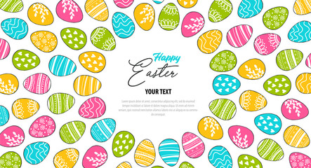 Happy Easter - greeting card. Unique design with eggs. Vector illustration in modern style. Template for card, invitation, flyer, leaflet, banner in thin linear design. 