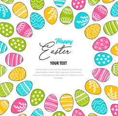 Happy Easter - greeting card. Unique design with eggs. Vector illustration in modern style. Template for card, invitation, flyer, leaflet, banner in thin linear design. 