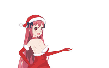 Anime manga girl dressed in Santa Claus costume
