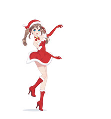 Anime manga girl dressed in Santa Claus costume