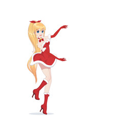 Anime manga girl dressed in Santa Claus costume