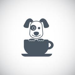 Cute dog with coffee cup logo vector.