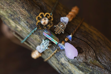 Three fashionable mineral stone and various pendants bracelets