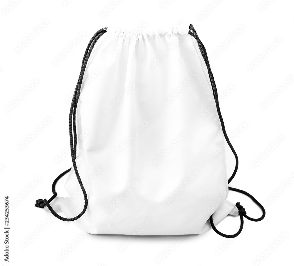 Wall mural white backpack with black string isolated on a white background