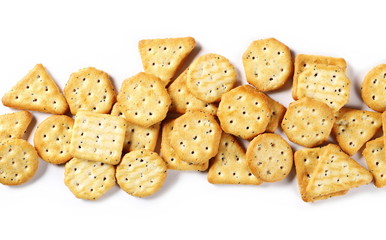 salty cracker biscuit isolated on white background and texture, top view