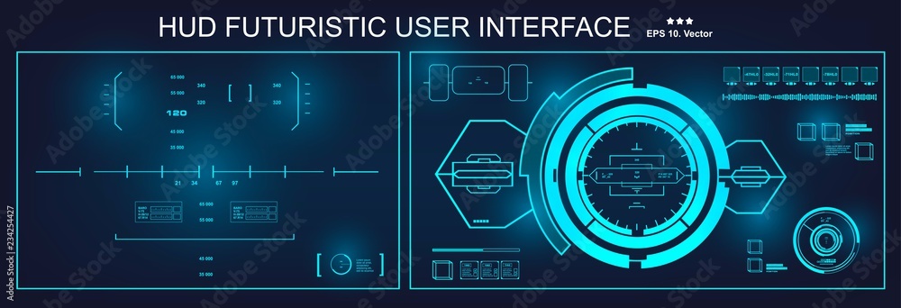Aufkleber hud futuristic blue user interface, target. dashboard display virtual reality technology screen