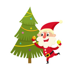 Vector illustration of Santa with Christmas tree isolated on white