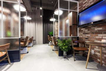 vintage style barber shop interior design idea.