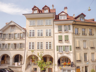 Fototapeta na wymiar Old houses on the streets of the City of Bern. Switzerland.