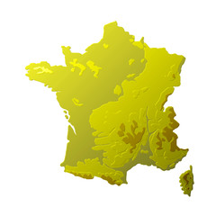 france 3d relief physical hypsometric map in yellow color illustration