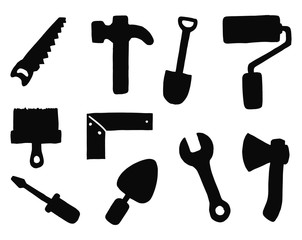 building tools silhouettes vector icons set. isolated objects