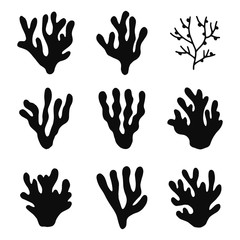 algae silhouettes vector icons set. isolated objects