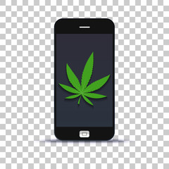 Commercialise cannabis leaf application for mobile phone pasted on photo paper