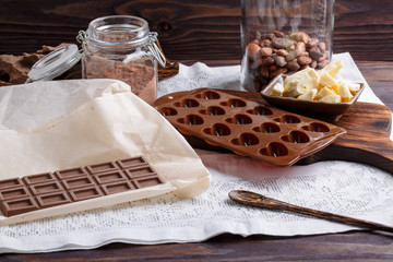 Preparation handmade chocolate candies.