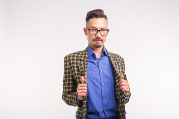 Expression and people concept - Portrait of stylish handsome man over white background