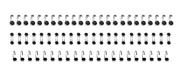 Iron wired spirals for binding notebook sheets.Mock-up, layout of spiral binder and ringed for paper notebook.Vector set of realistic images.Calendar, drawing album