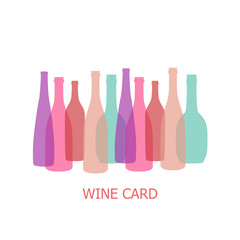 Different shaped colorful Wine bottles. Flat Design illustration