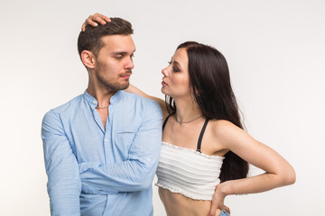 Sad unhappy couple having problem, on white background