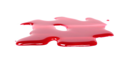 Red wine puddle, droplets isolated on white background 