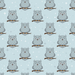 Fototapeta premium Blue Seamless Background with Owls