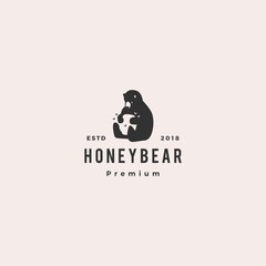 honey bear logo hipster retro vintage vector icon illustration label