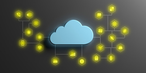 Cloud computing and mobile apps. Blue cloud on black background. 3d illustration