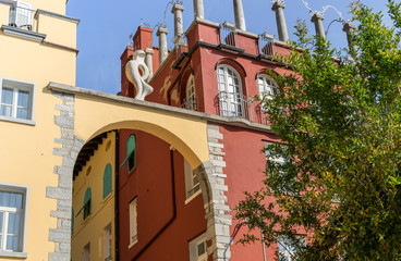 Colorful facades of houses in Riva on Lake Garda in Italy