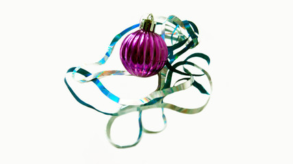 a small Christmas ball on a garland on a white background