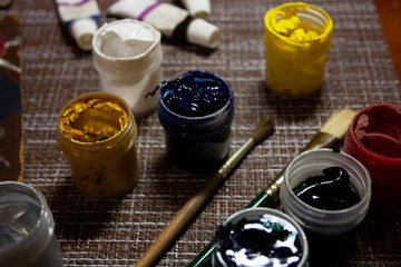 Paints and brushes