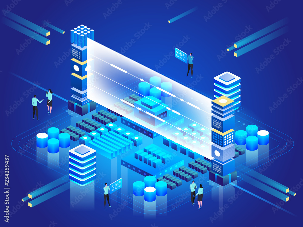 Poster computation of big data center, information processing, database. internet traffic routing