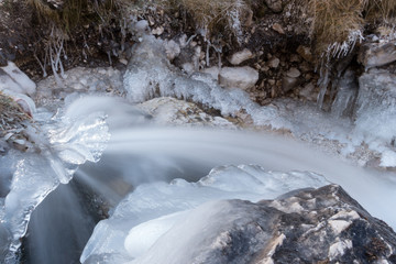 Dolomites spring water with ice formations