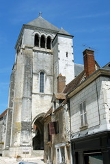 Collégiale Saint-Aignan, ville de Saint-Aignan-sur-Cher, maisons en premier plan, département du Loir et Cher, France