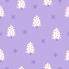 Fototapeta na wymiar Christmas seamless pattern with fir trees and snowflakes