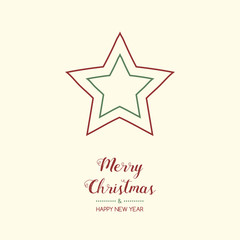 Concept of Christmas card with hand drawn star. Vector.