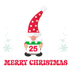 cartoon christmas gnome with christmas calendar and christmas text