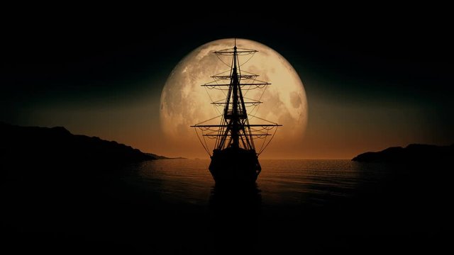 full moon old ship 4k